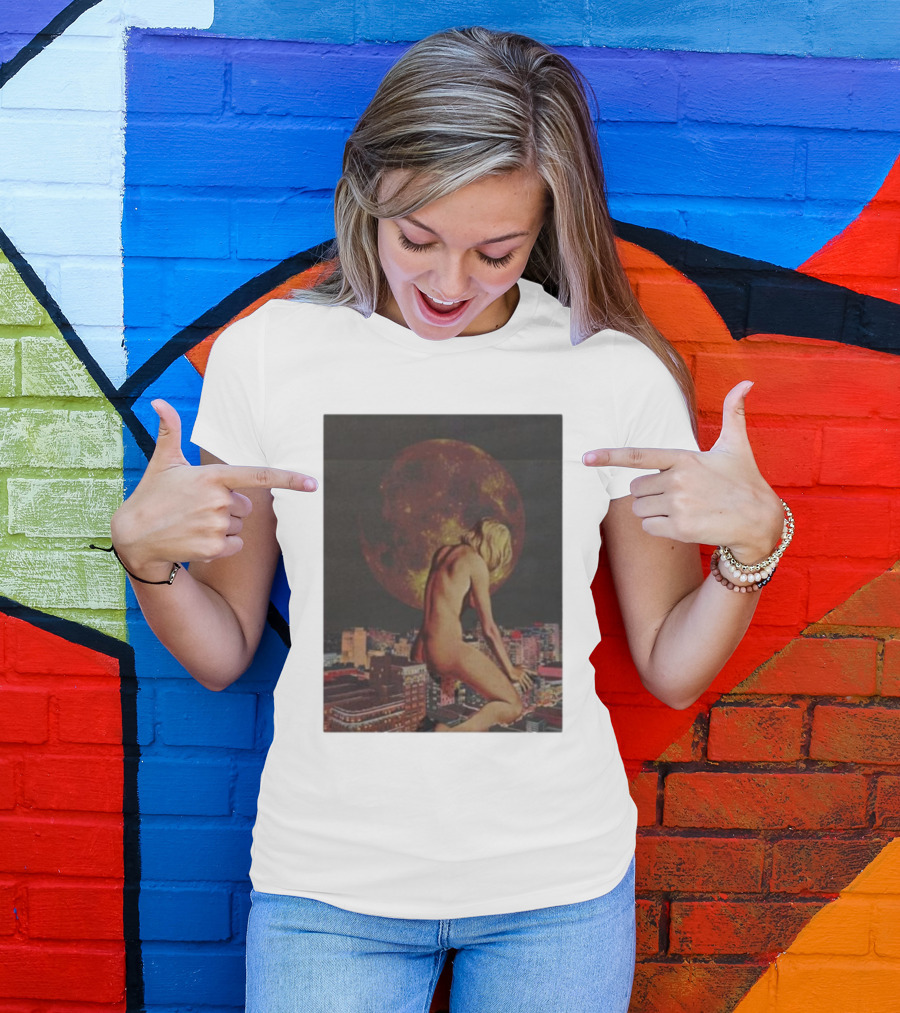 Midnight Blues Girl Moonlit Cityscape T-Shirt