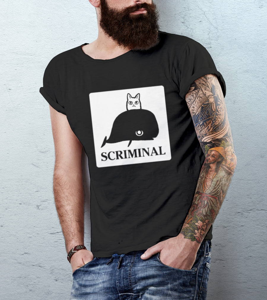 SCRIMINAL N O Marsh Scrimshaw Cat Whale T-Shirt