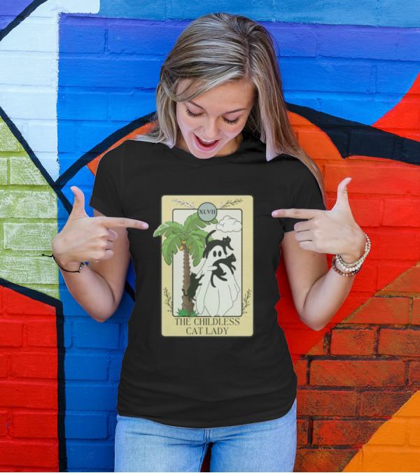 XLVII The Childless Cat Lady Ghost Black Cat Coconut Tree T-Shirt