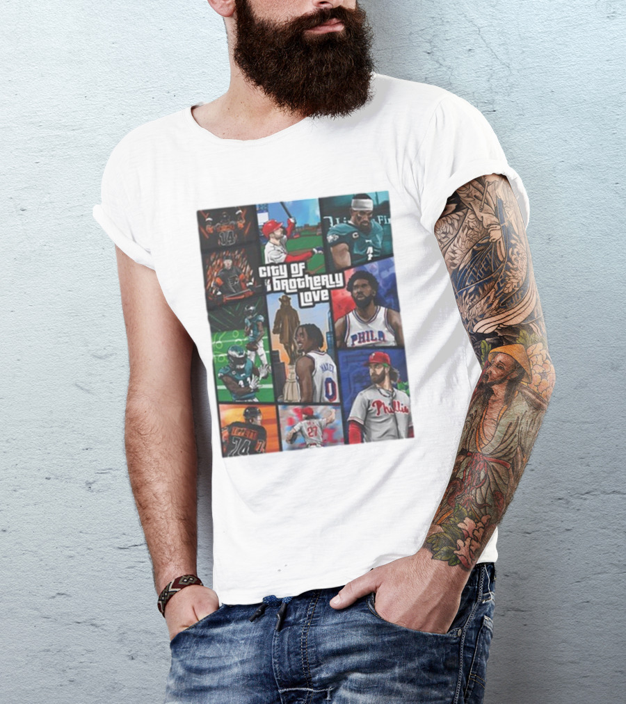 Saramart Gta X Philly Eagles Sixers Phillies City Of Brotherly Love T-Shirt