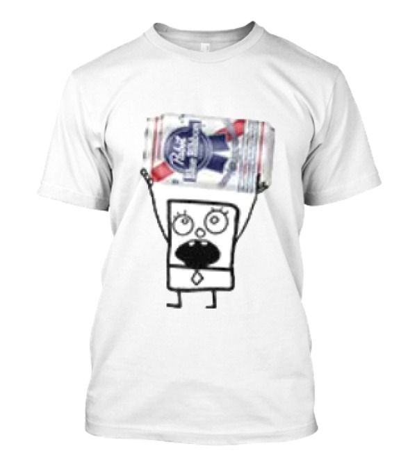 Pabst Blue Ribbon Doodlebob SpongeBob SquarePants Crossover T-Shirt