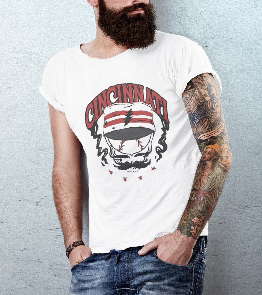 Cincinnati Reds Grateful Dead Skull Collaboration T-Shirt