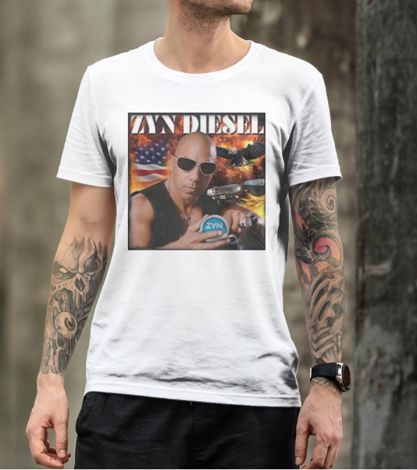Zyn Diesel American Bald Eagle And Muscle Car Background T-Shirt