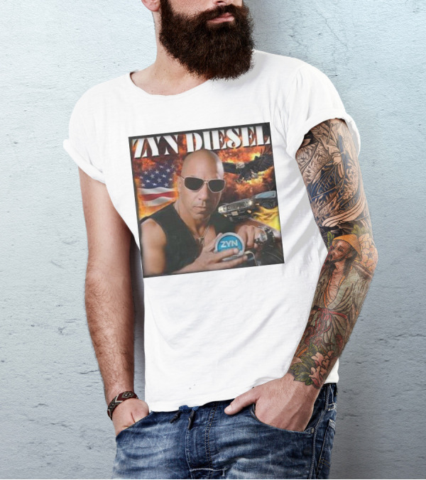 Zyn Diesel American Bald Eagle And Muscle Car Background T-Shirt