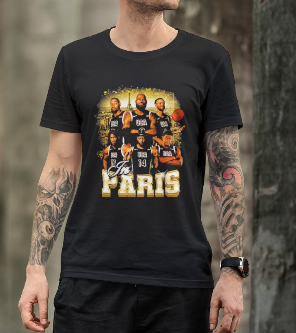 USA Basketball Players In Paris Eiffel Tower T-Shirt