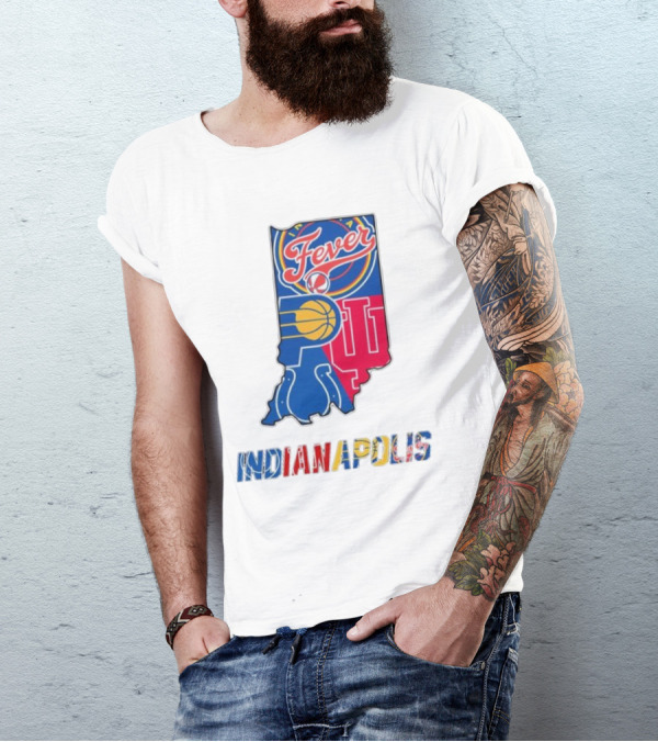 Indianapolis Fever Pacers IU Colts Map T-Shirt