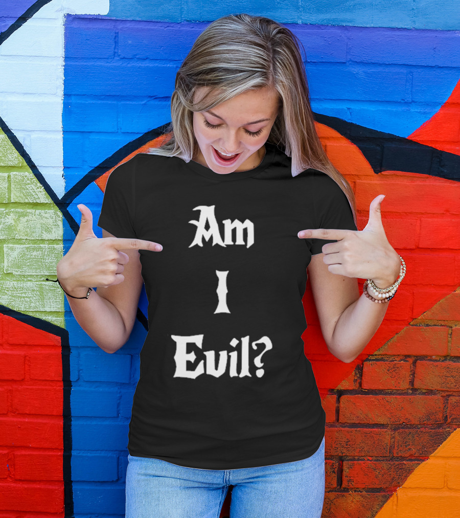 James B. Jones Am I Evil Gothic Text T-Shirt