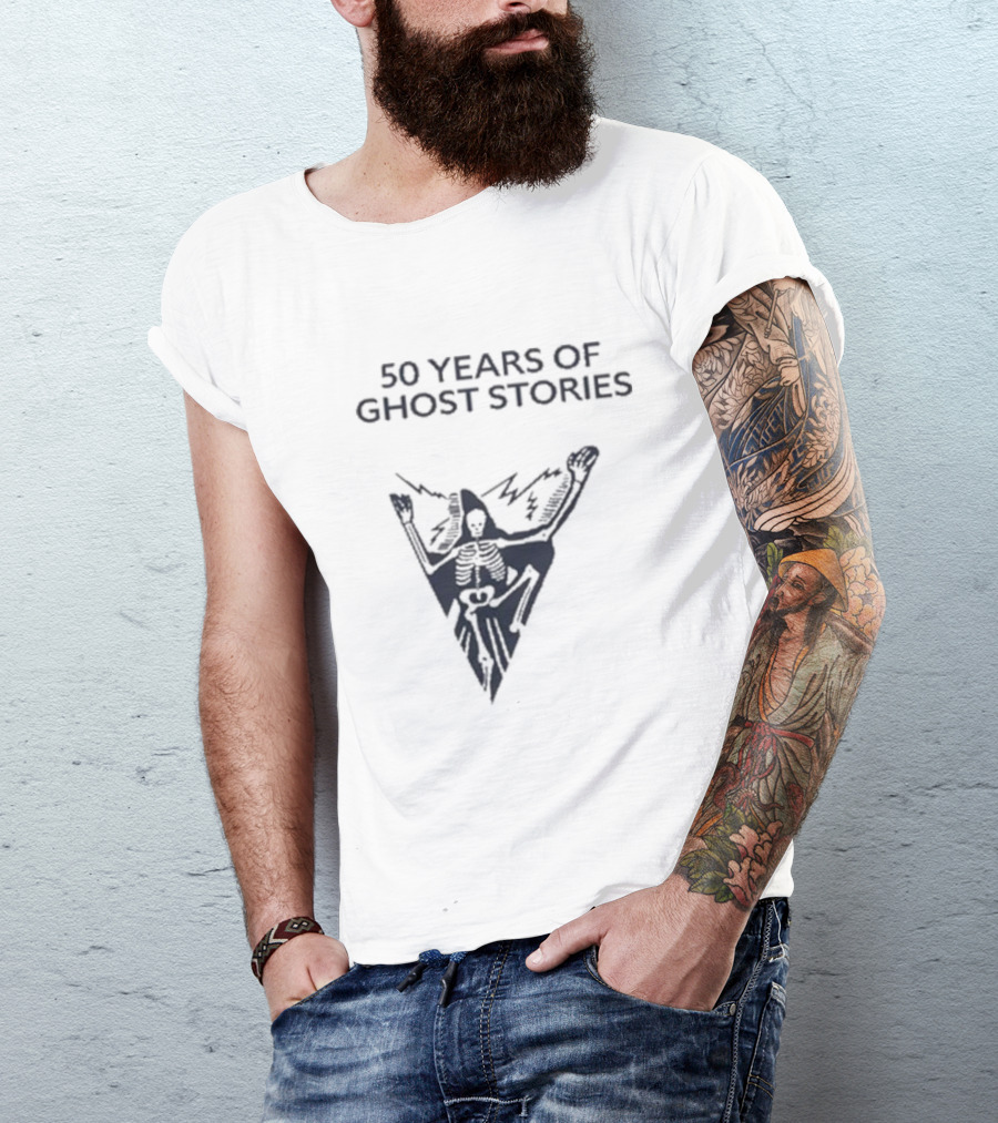 50 Years Of Ghost Stories Skeleton Holding Lightning T-Shirt