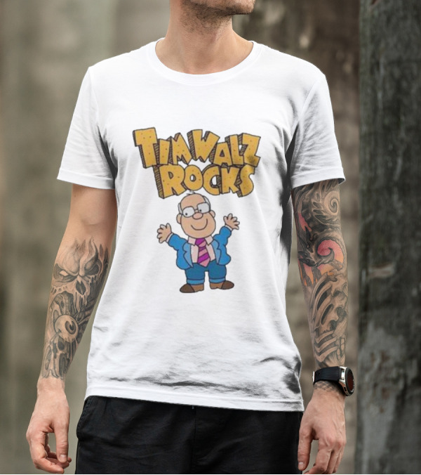 Tim Walz Rocks Cartoon Character In Tie And Suit T-Shirt