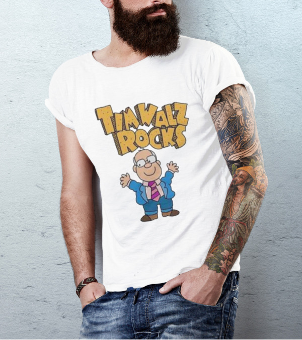 Tim Walz Rocks Cartoon Character In Tie And Suit T-Shirt