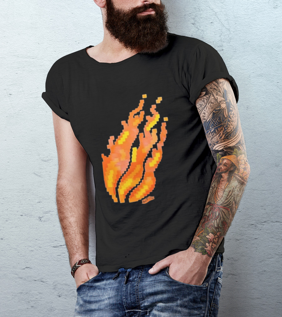 Fire Pixel Flame McLovin Burn Sunset Pixels T-Shirt