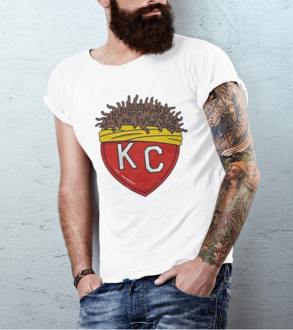KC Franchise Heart Emblem With Brown Hair And Yellow Band T-Shirt