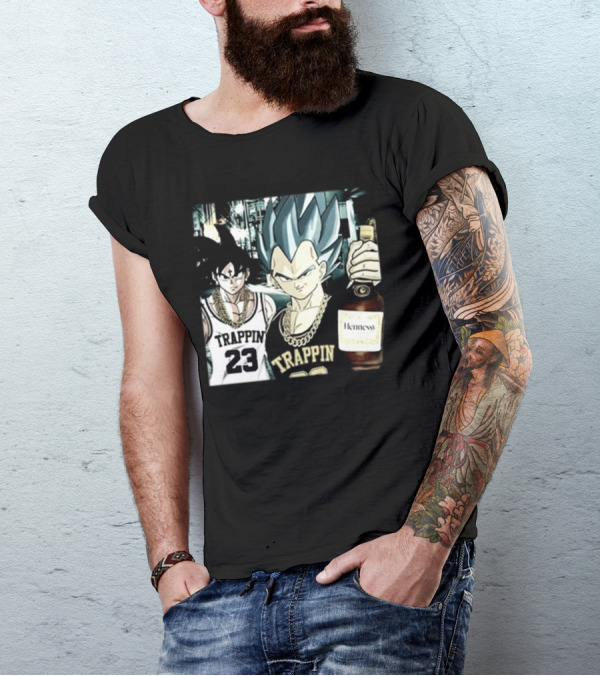 Trappin 23 Goku And Vegeta With Hennessy Bottle T-Shirt