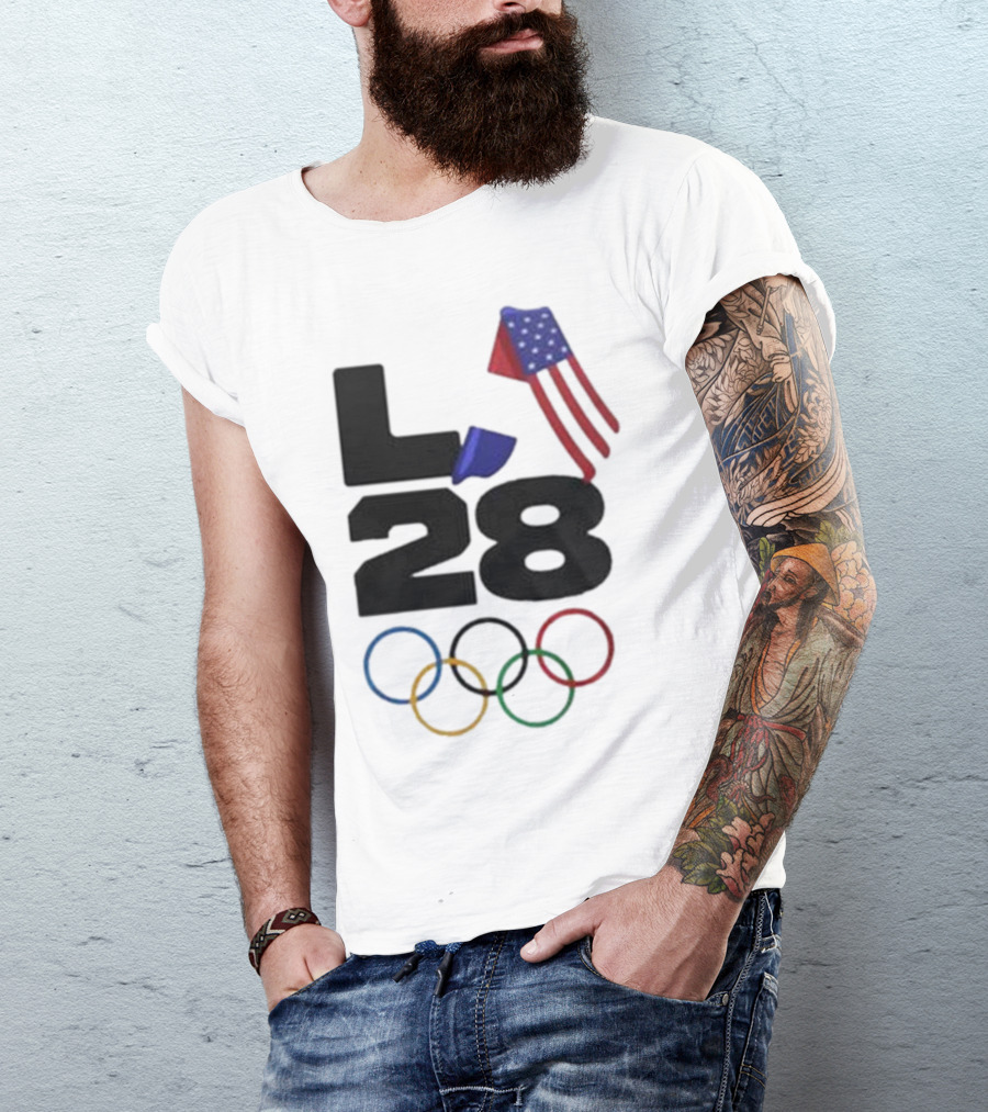 LA 28 Olympics American Flag Rings T-Shirt