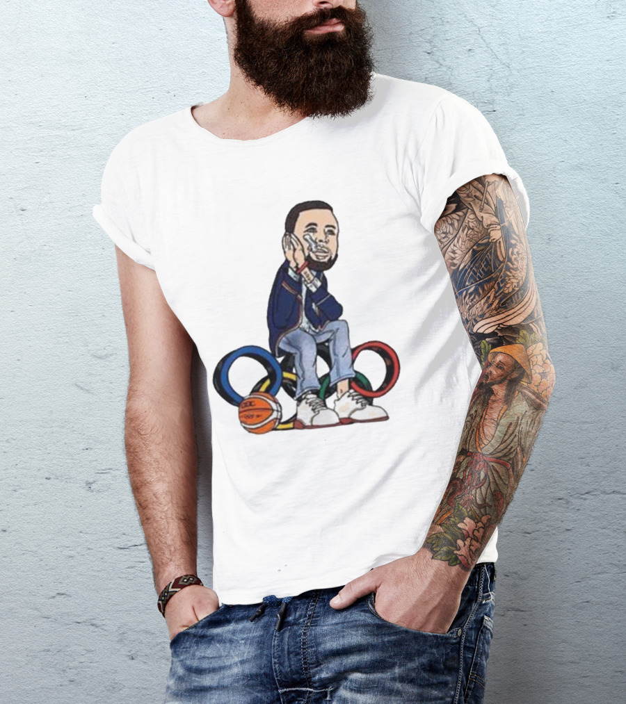 Steph Curry Basketball Olympic Rings Night Night Paris T-Shirt
