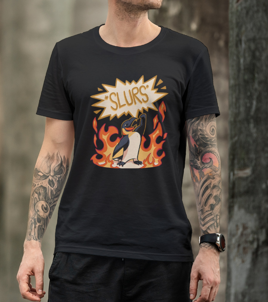 Helluva Boss Penguin Flames Slurs Speech Bubble T-Shirt