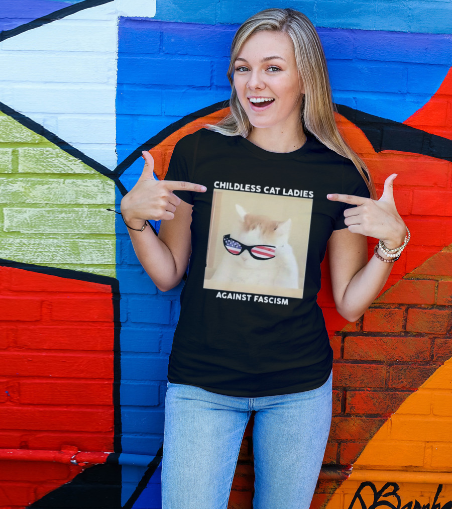 Childless Cat Ladies Against Fascism Patriotic Sunglasses T-Shirt