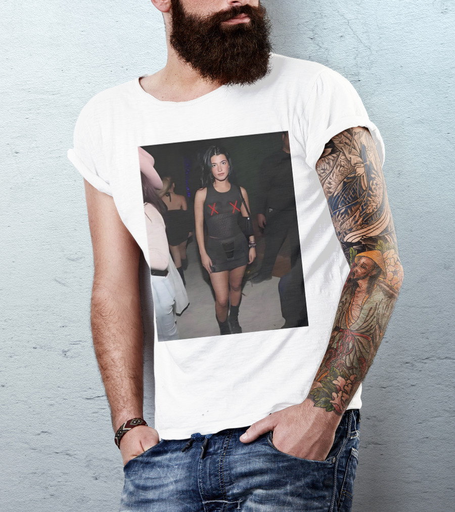 Charli D’Amelio Black Mesh Dress With Red X Details T-Shirt