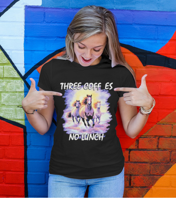 Three Coffees No Lunch Horse Trio Running T-Shirt