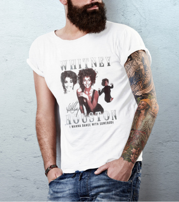 Whitney Houston I Wanna Dance With Somebody Vintage Portrait Signature T-Shirt
