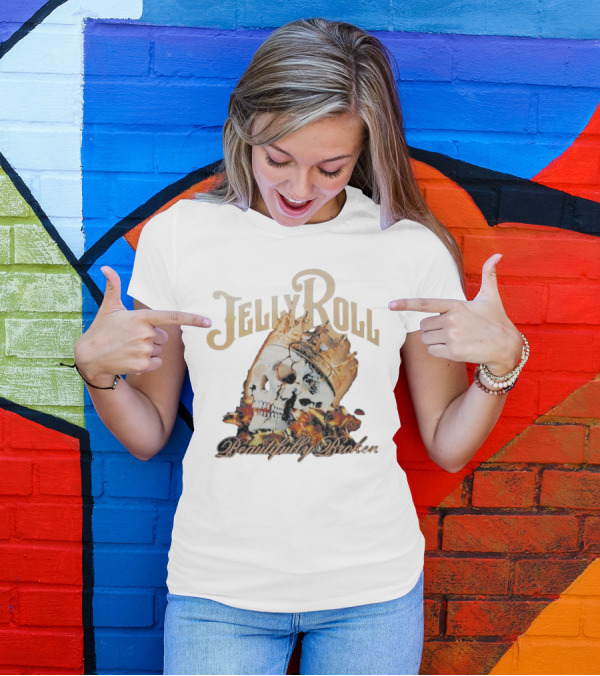 Jelly Roll Beautifully Broken Skull Crown Flame T-Shirt
