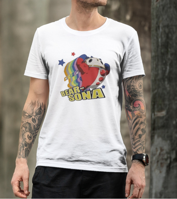 Bear-Sona Teddie Persona 4 Character Red Outfit Psychedelic Stars T-Shirt