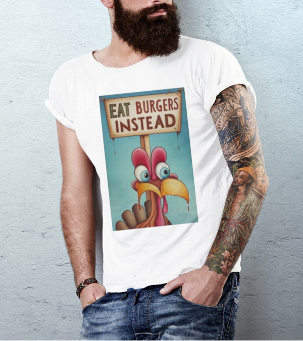 Eat Burgers Instead Funny Turkey Cartoon T-Shirt