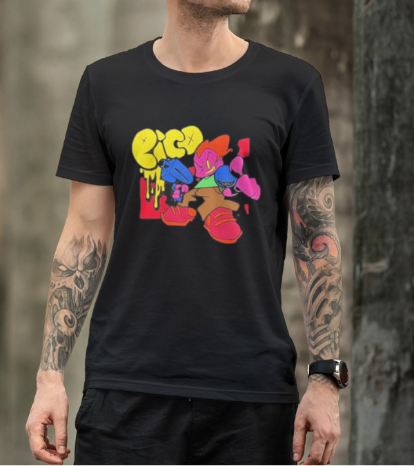 Friday Night Funkin Pico Colorful Cartoon Character Holding Gun T-Shirt