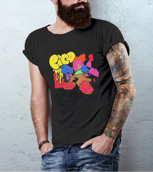 Friday Night Funkin Pico Colorful Cartoon Character Holding Gun T-Shirt