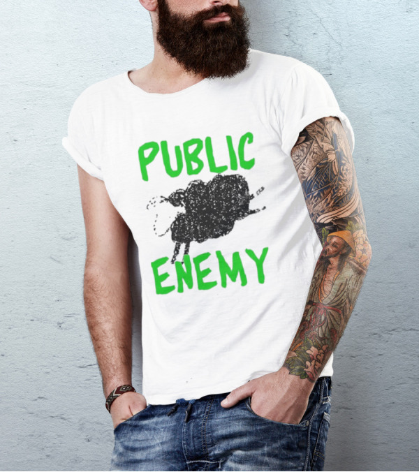 Public Enemy Sheep Black And Green Text T-Shirt