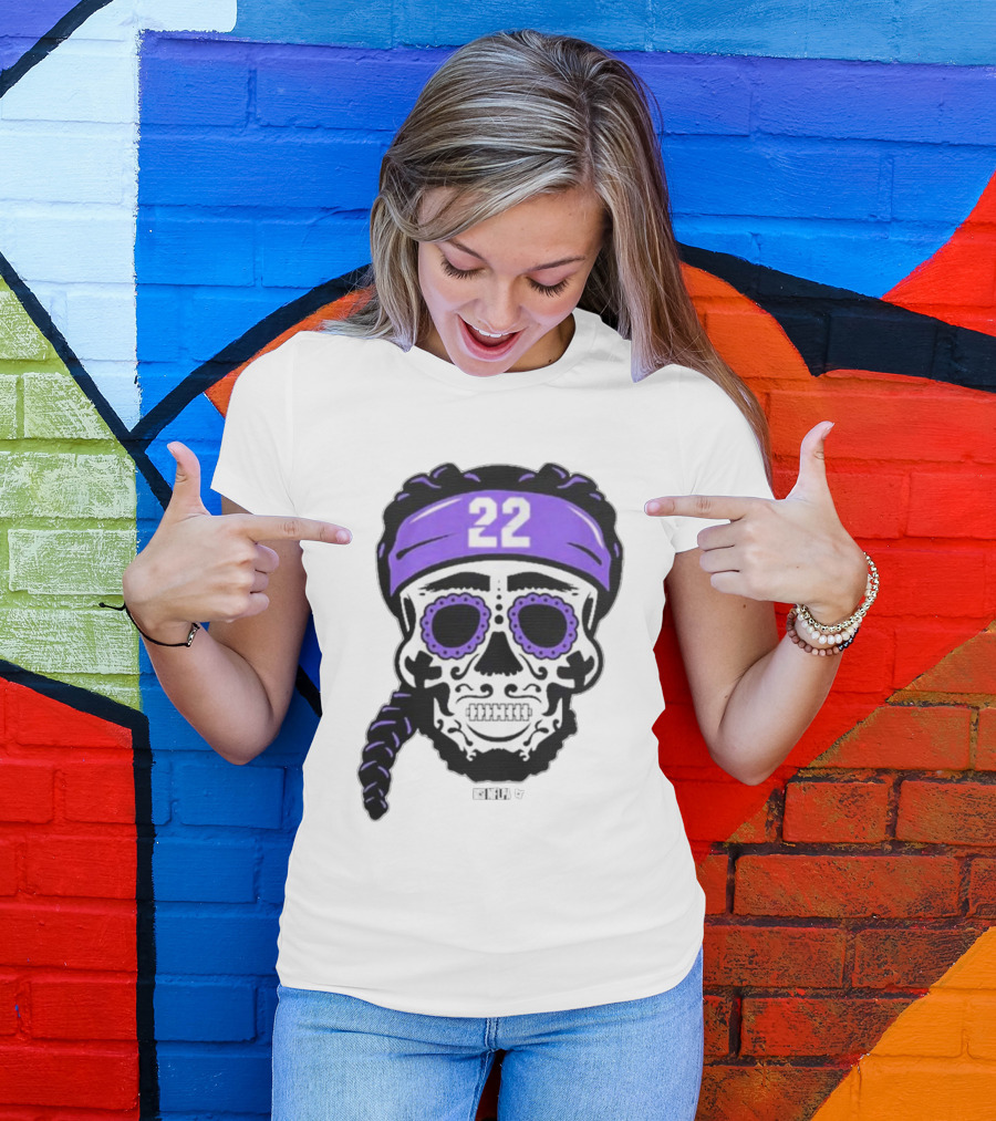 Derrick Henry 22 NFLPA Sugar Skull Baltimore Ravens Braids T-Shirt