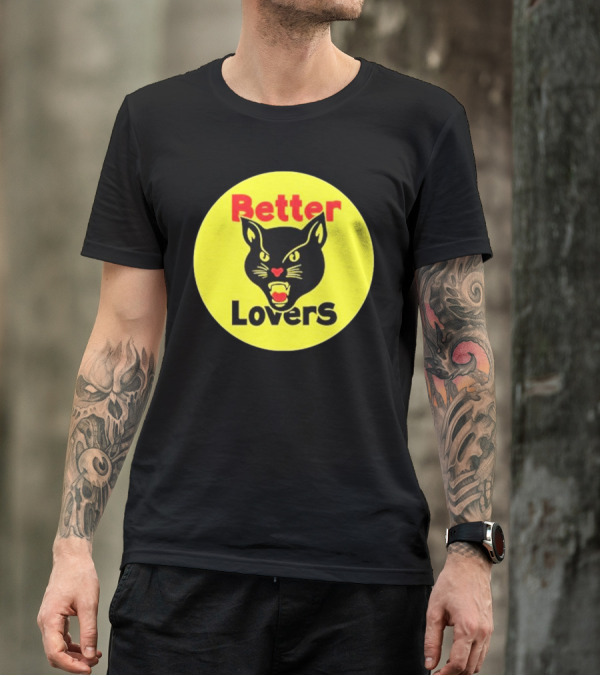 Better Lovers Band Better Lovers Black Cat Bootleg Better Lovers Black Cat Yellow Circle T-Shirt