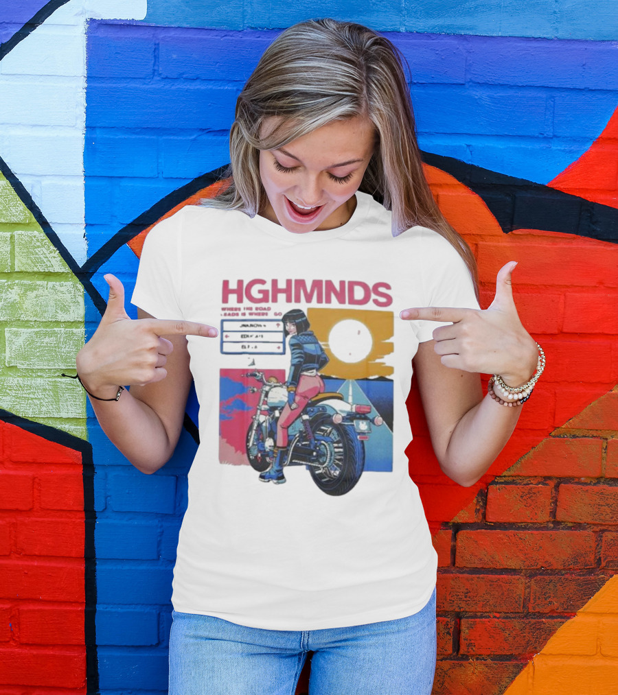 Hghmnds Where The Road Leads Is Where I Go Unknown Educate Elevate Biker Anime Style Moon Sun Desert Journey T-Shirt