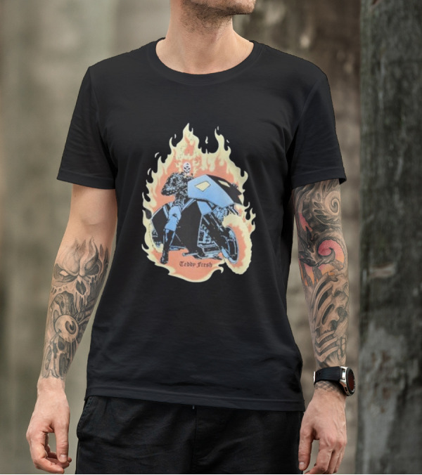 Ghost Rider Teddy Fresh Flaming Skull Motorcycle T-Shirt