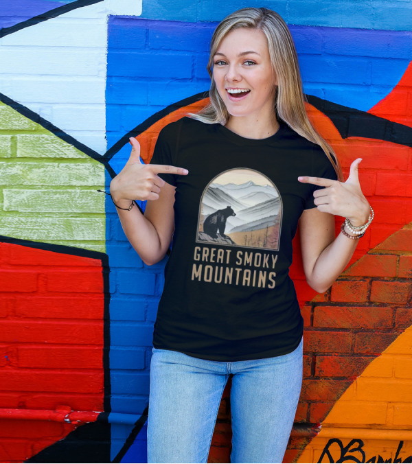 Great Smoky Mountains National Park Bear Silhouette Over Scenic Mountain Landscape T-Shirt