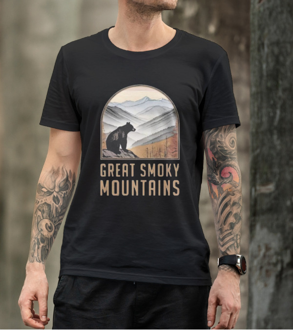 Great Smoky Mountains National Park Bear Silhouette Over Scenic Mountain Landscape T-Shirt