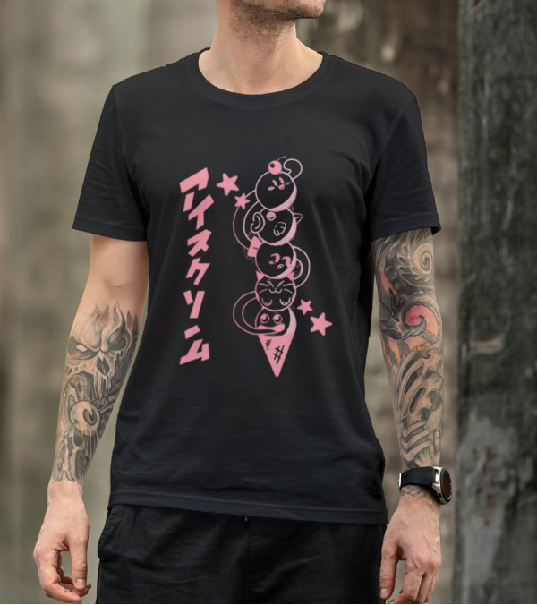 Ice Cream Dream Land Kawaii Animal Faces Japanese Text Stars T-Shirt