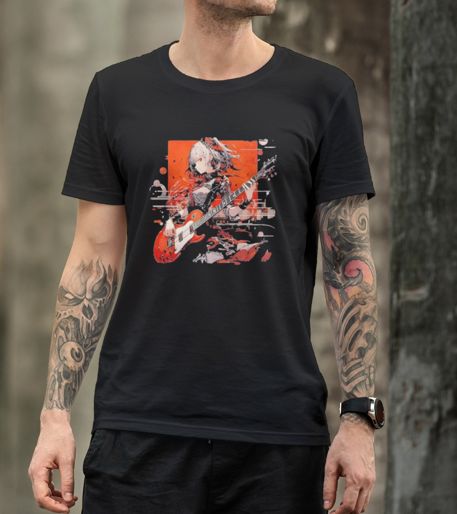 Metal Music Anime Oden Electric Guitar Red Aesthetic T-Shirt