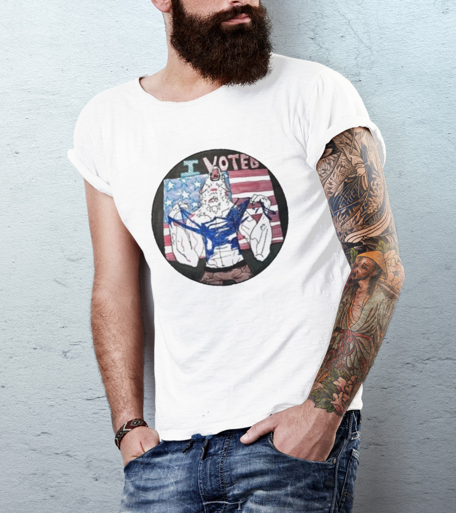 I Voted Michigan Patriotic Wolf American Flag T-Shirt