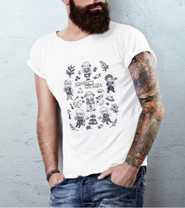 Perfect Tea Time Jess Rojo Characters Tea Set And Leaves T-Shirt