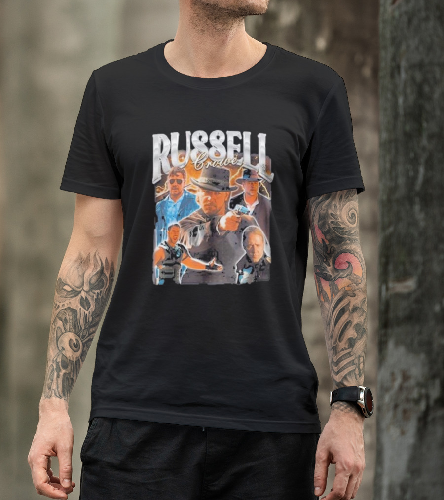 Russell Crowe Retro 90s Vintage Movie Collage T-Shirt