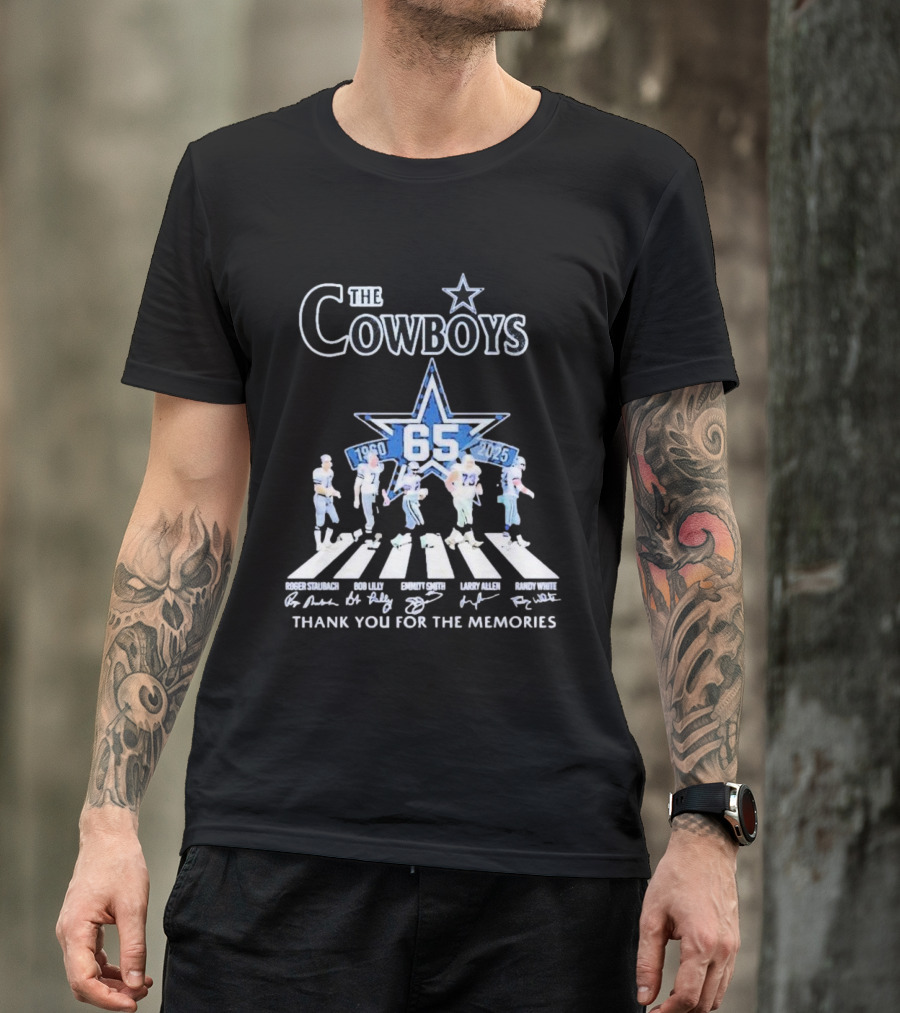 The Cowboys 65 Years 1960-2025 Thank You For The Memories Roger Staubach Emmitt Smith Bob Lilly Larry Allen Randy White T-Shirt