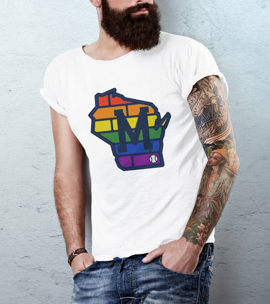 Aurora Health Care Brewers Pride Rainbow Wisconsin Baseball T-Shirt