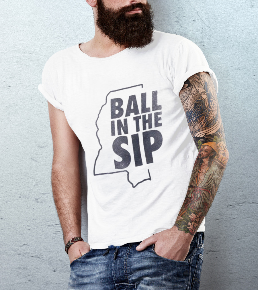 Ball In The Sip Mississippi Outline Lane Kiffin T-Shirt
