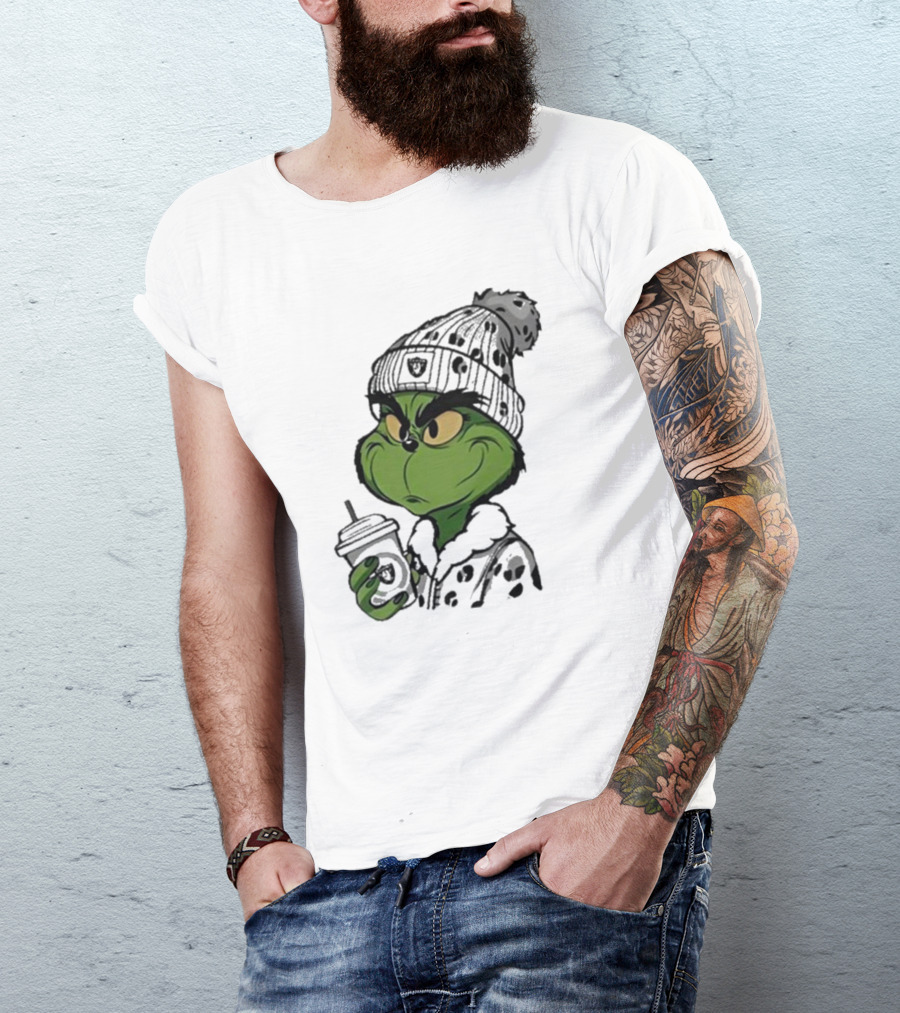 Las Vegas Raiders Grinch Drinking Coffee T-Shirt