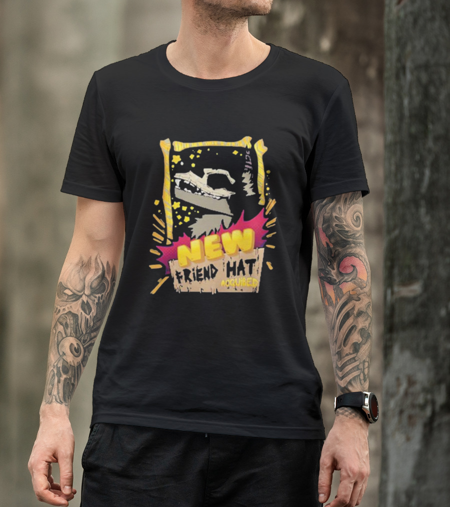 New Friend Hat Acquired Crocodile Frame Yellow Bites Playful Pixels T-Shirt