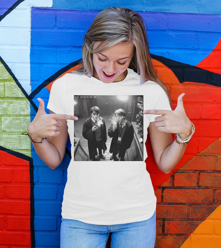 Harry And Ron Smoking Hogwarts CCTV Aesthetic T-Shirt