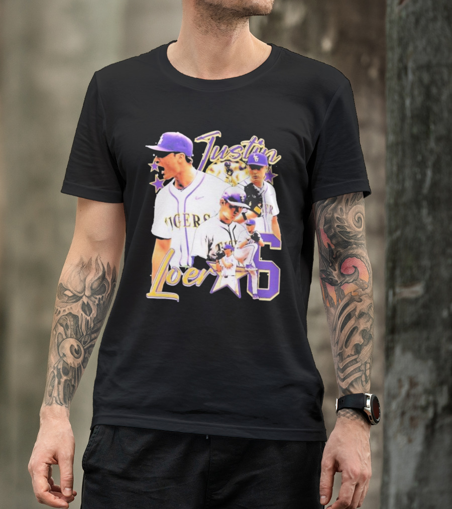 Justin Loer 6 LSU Tigers Baseball Pitcher Collage T-Shirt