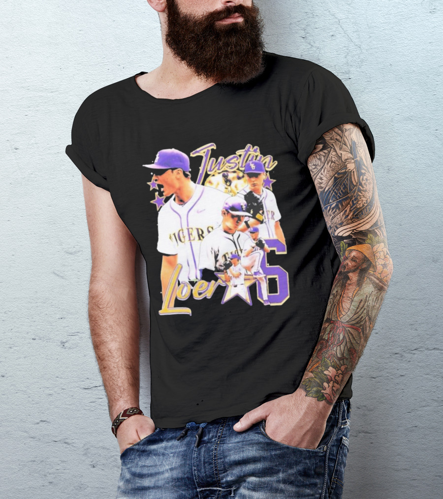 Justin Loer 6 LSU Tigers Baseball Pitcher Collage T-Shirt
