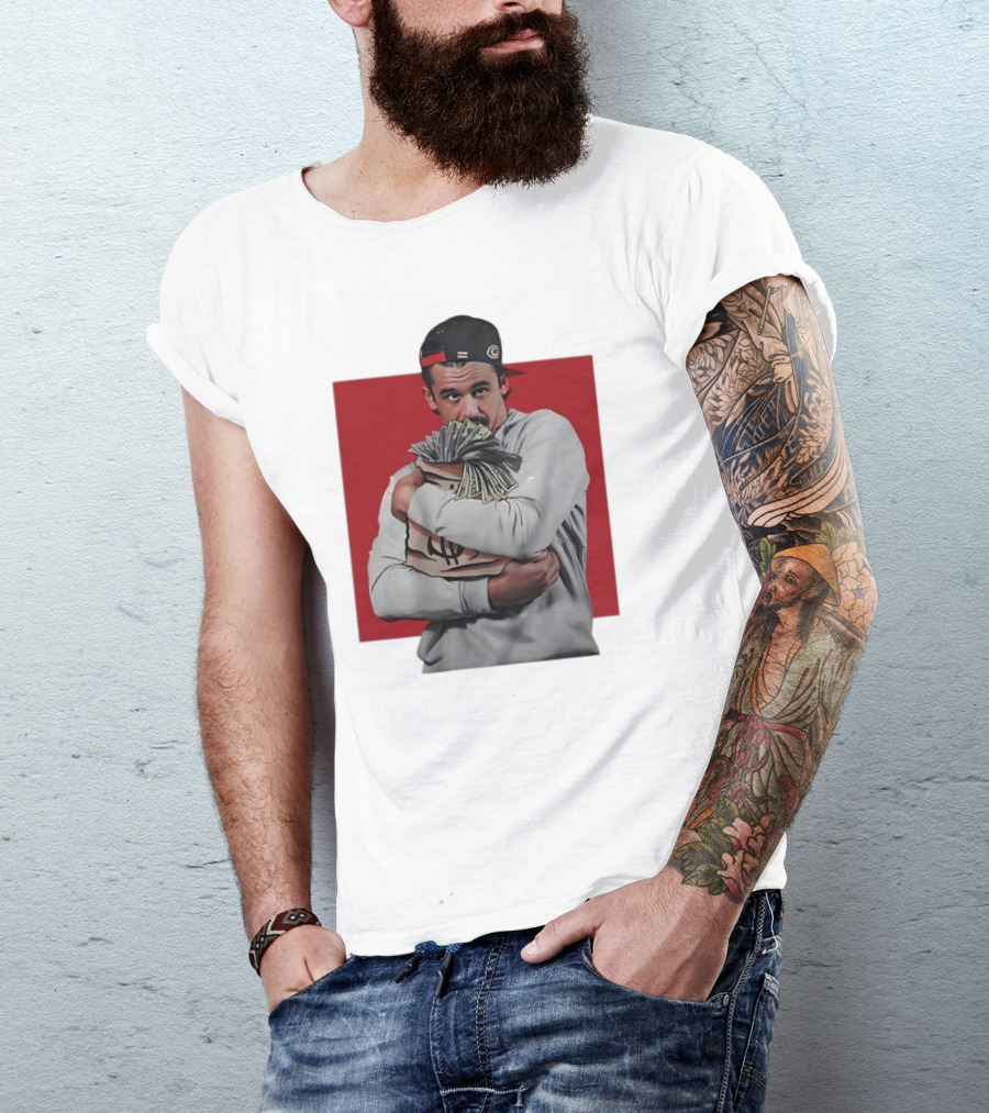 Seth Jarvis Holding Money Bag In Hockey Cap T-Shirt